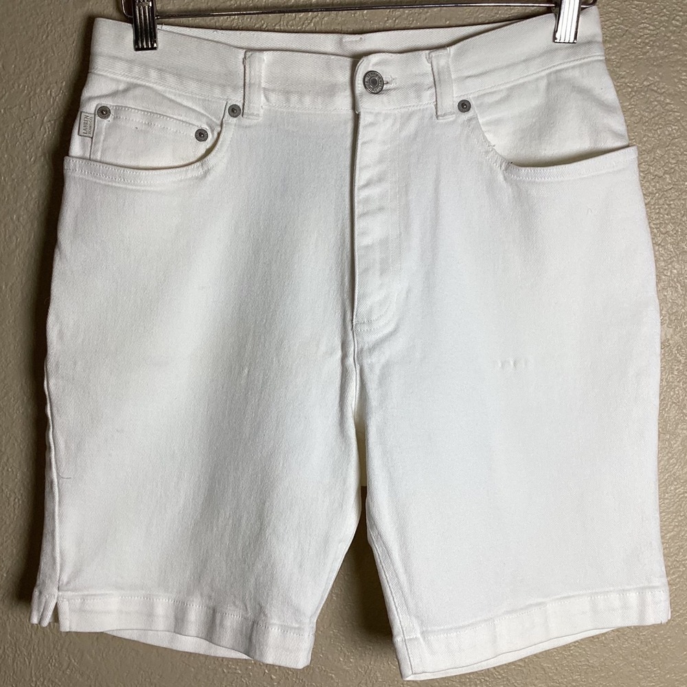 Lauren Jeans Co Ralph Lauren White Denim Bermuda Shorts High Rise Stretch Size 8
